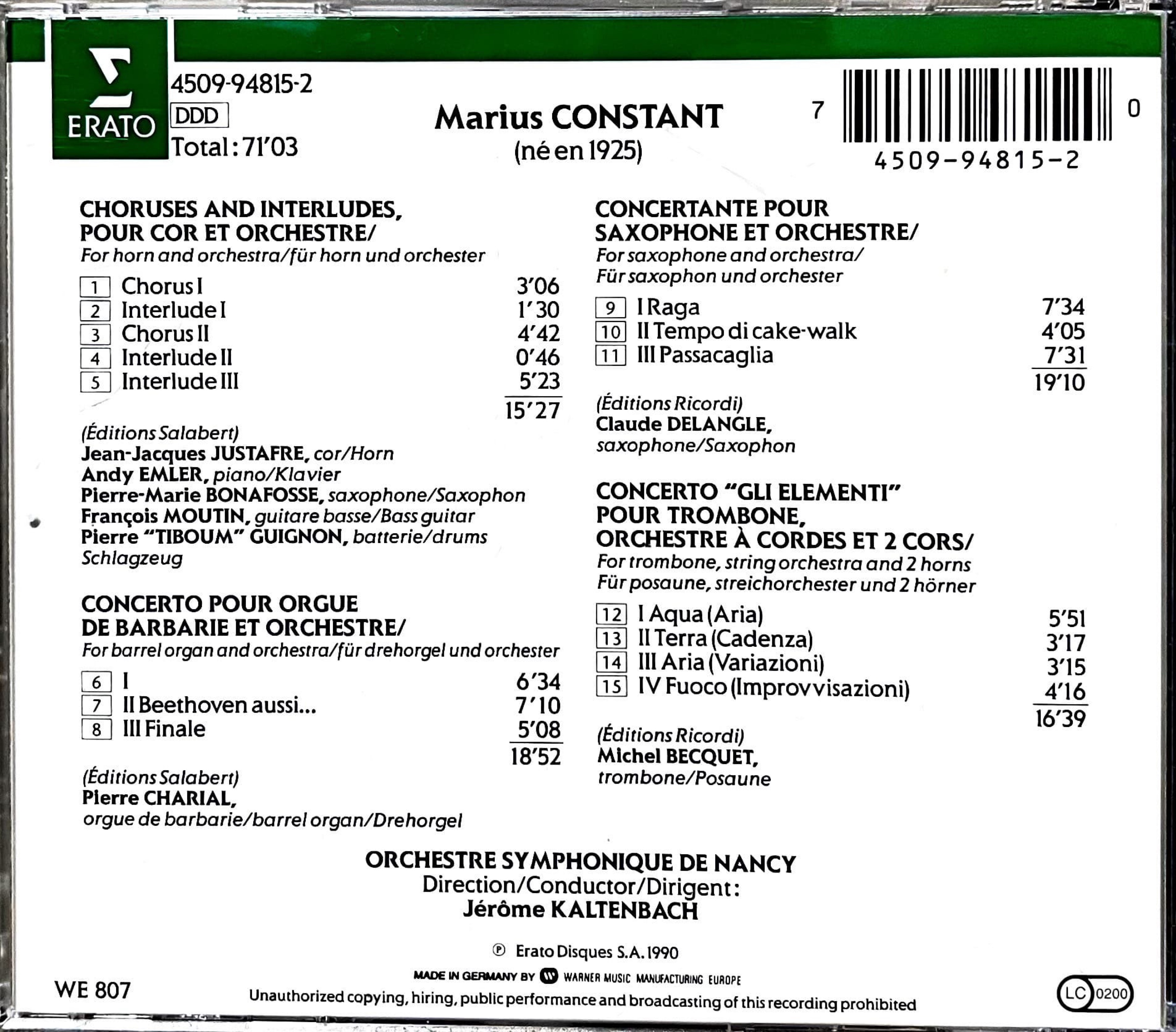 Marius Constant 4 Concertos